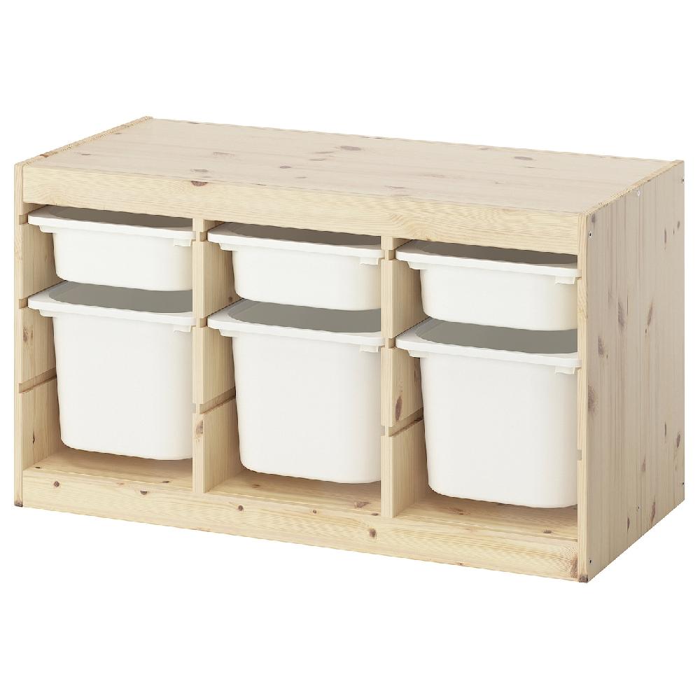 IKEA TROFAST Combinazione con contenitori pino con mordente bianco/bianco 93x44x52 cm