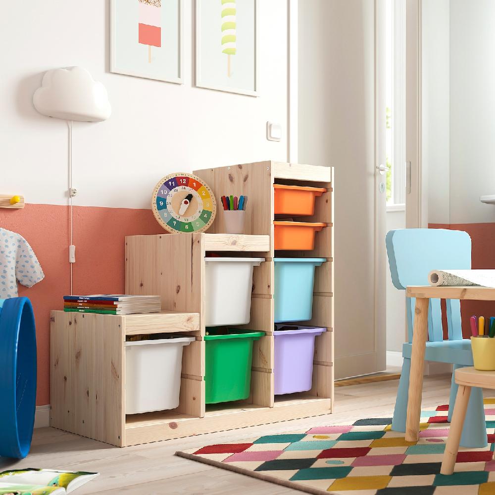 IKEA TROFAST Combinazione Con Contenitori Pino Con Mordente Bianco Bianco/multicolore 94x44x91 Cm