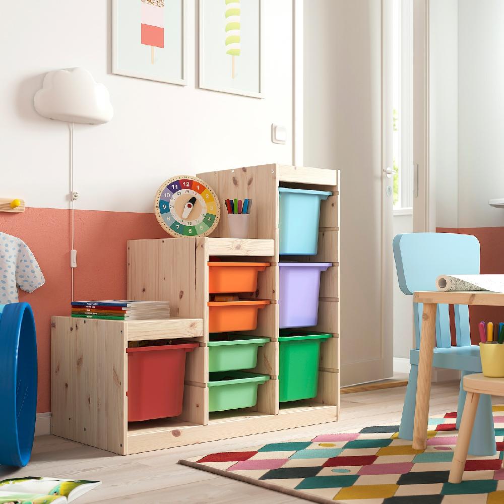 IKEA TROFAST Combinazione Con Contenitori Pino Con Mordente Bianco/multicolore 94x44x91 Cm