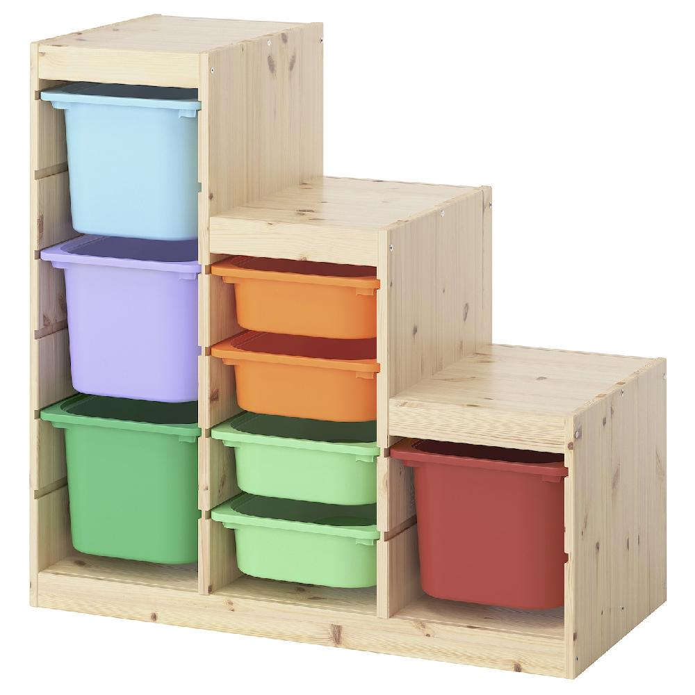 IKEA TROFAST Combinazione con contenitori pino con mordente bianco/multicolore 94x44x91 cm