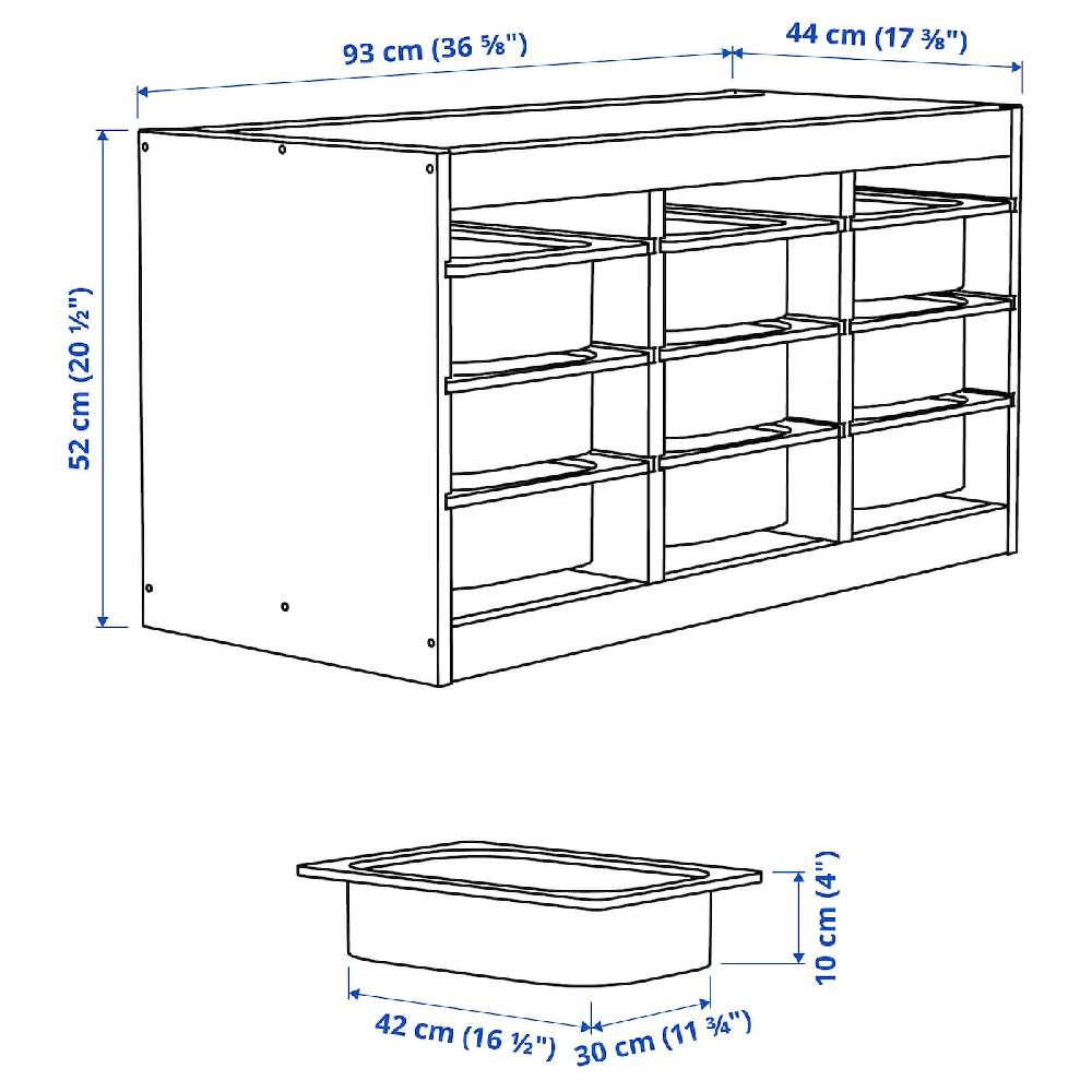 IKEA TROFAST Combinazione Con Contenitori Pino Con Mordente Bianco/bianco 93x44x52 Cm