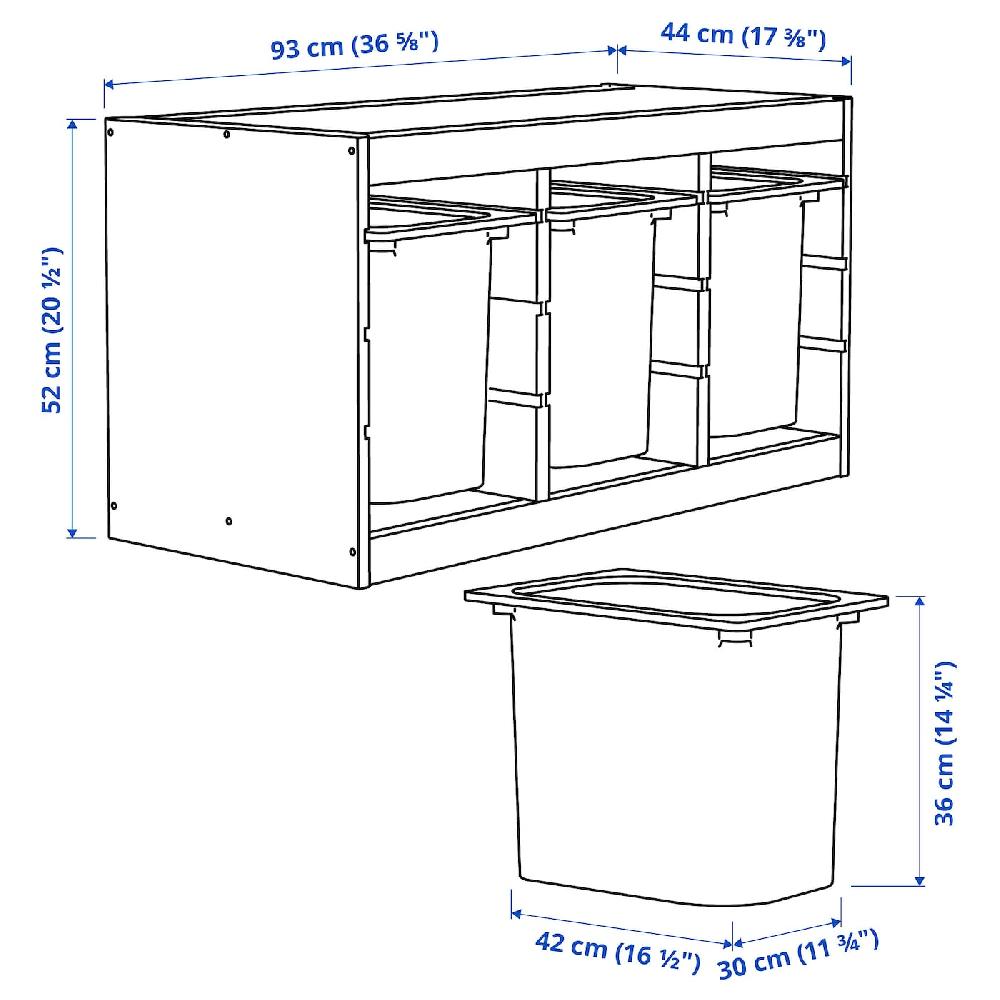 IKEA TROFAST Combinazione Con Contenitori Pino Con Mordente Bianco/bianco 93x44x52 Cm