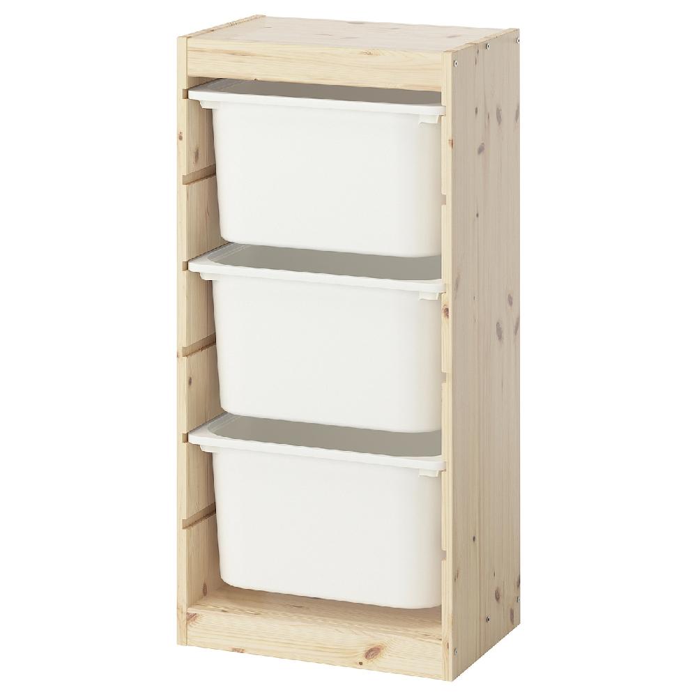 IKEA TROFAST Combinazione con contenitori pino con mordente bianco/bianco 44x30x91 cm