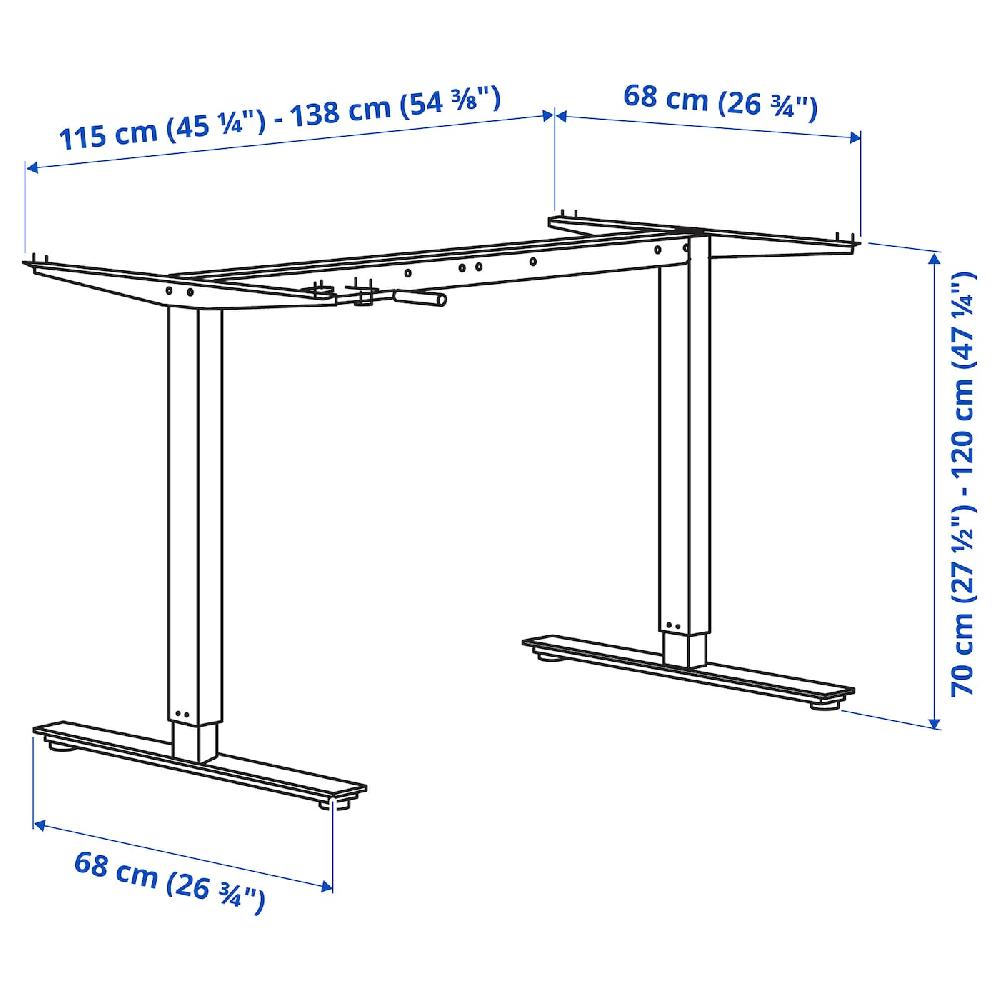 IKEA TROTTEN Base Regolabile Per Piano Tavolo Antracite 120/160 Cm