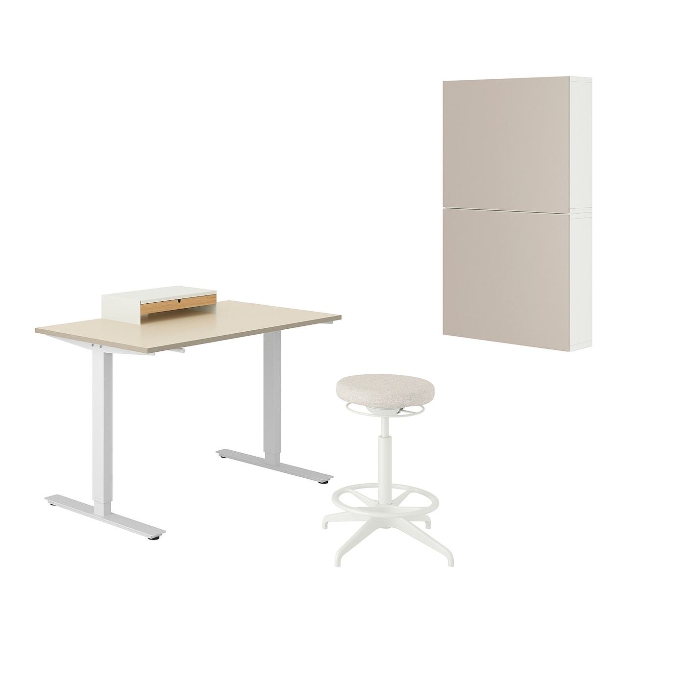 IKEA TROTTEN/LIDKULLEN / BESTÅ/LAPPVIKEN Scrivania/elemento contenitore e sedia girevole beige/bianco