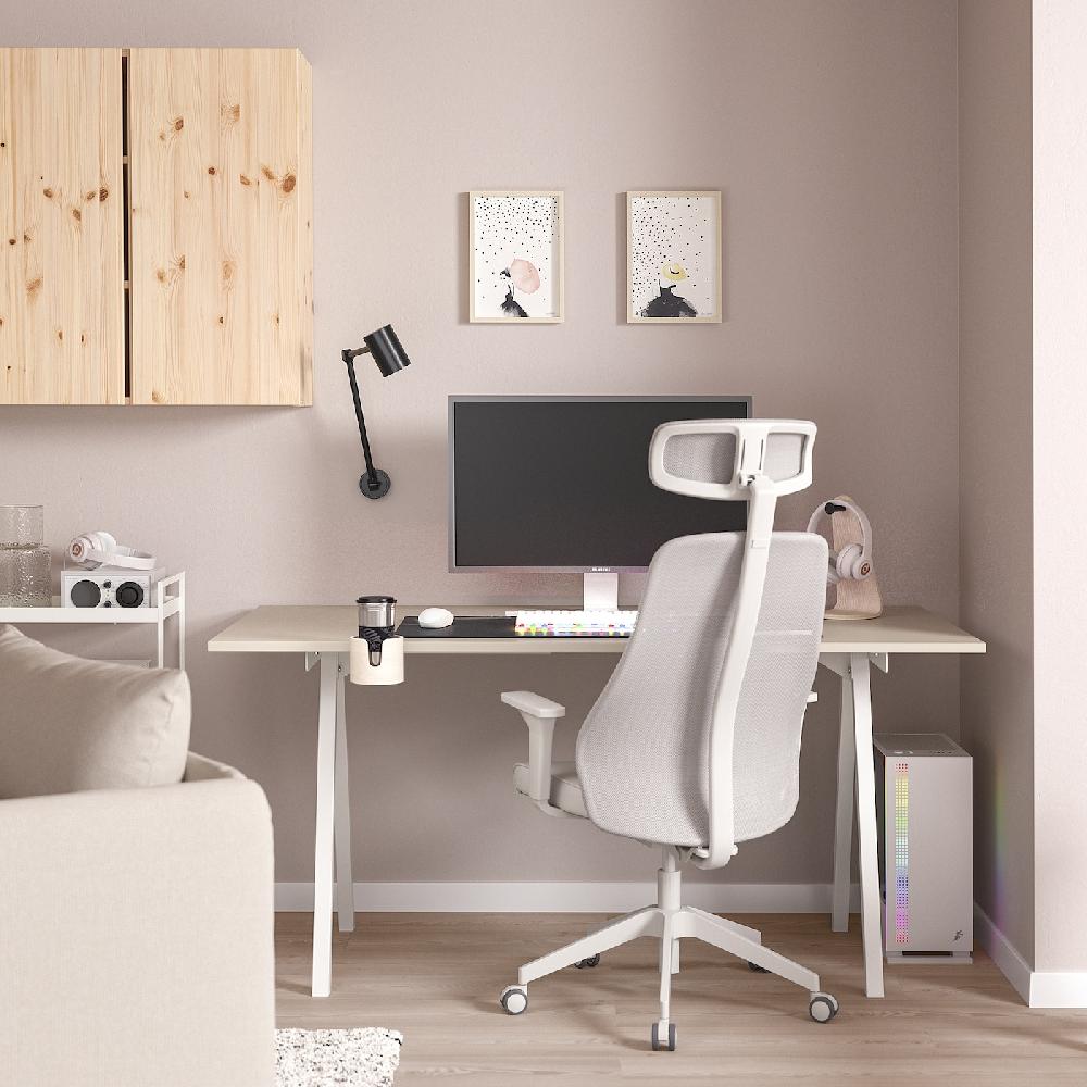 IKEA TROTTEN / MATCHSPEL Scrivania E Sedia Beige/bianco Grigio Chiaro