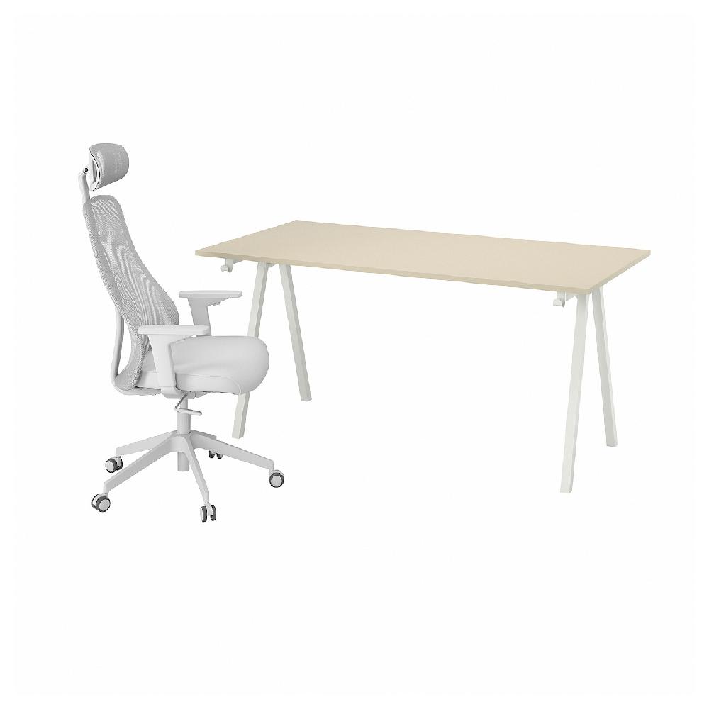 IKEA TROTTEN / MATCHSPEL Scrivania e sedia beige/bianco grigio chiaro