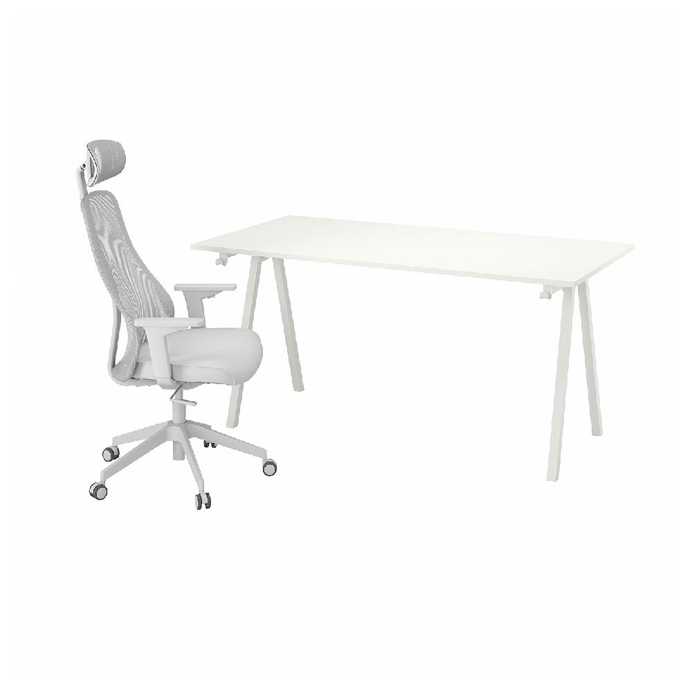 IKEA TROTTEN / MATCHSPEL Scrivania e sedia bianco/grigio chiaro