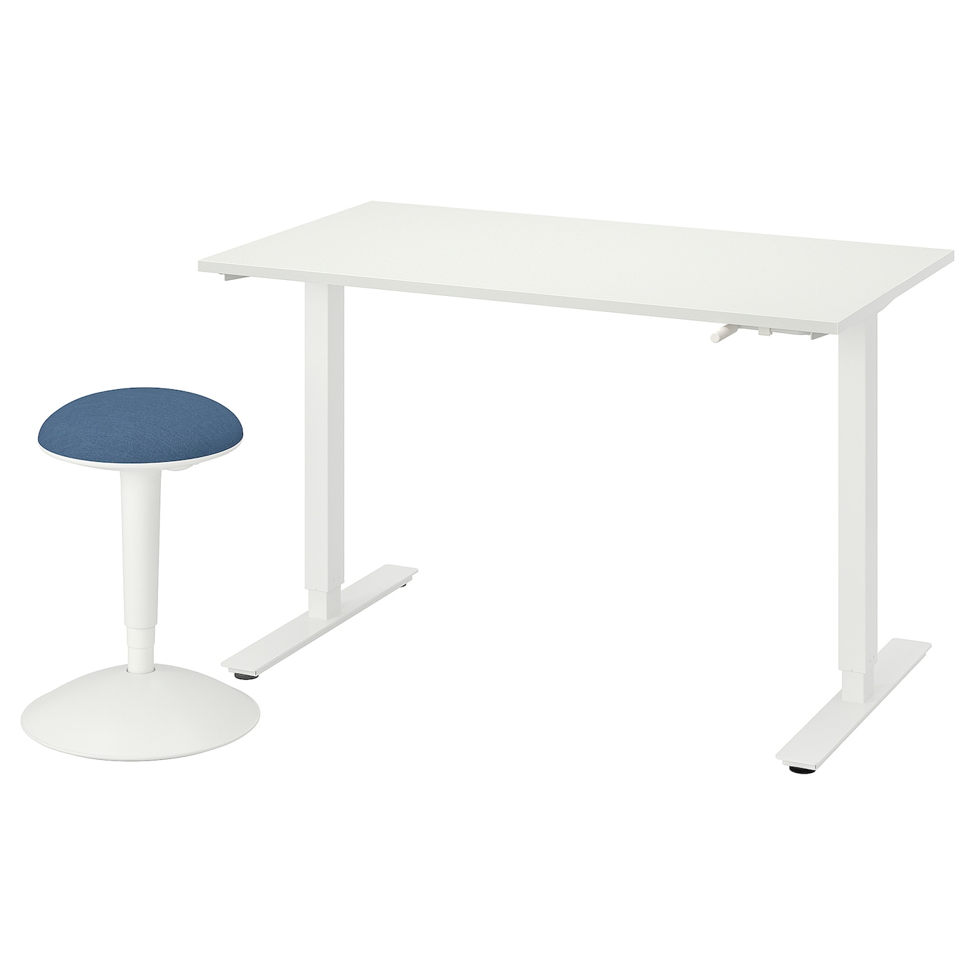 IKEA TROTTEN / NILSERIK Scrivania/sgabello seduta attiva bianco/blu scuro