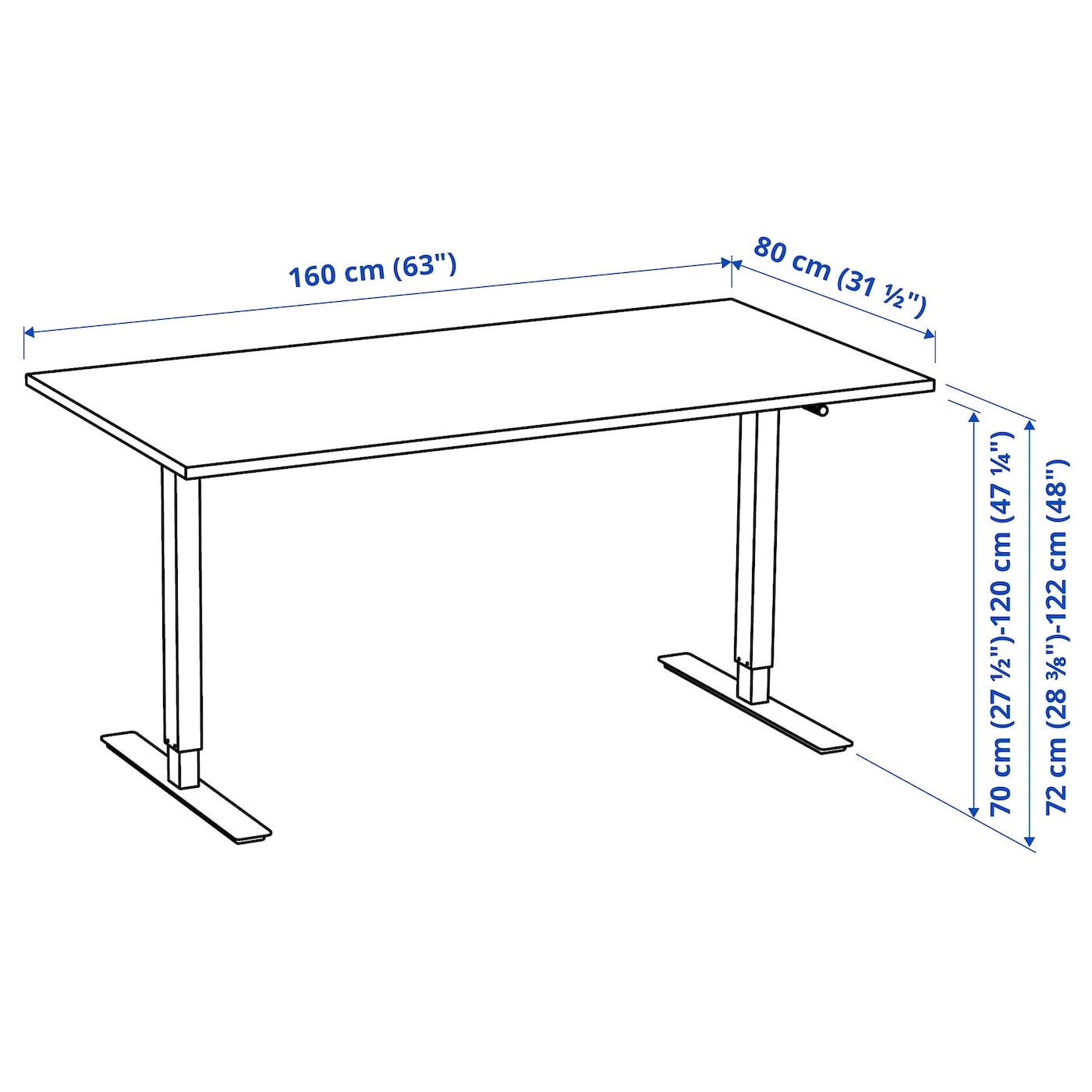 IKEA TROTTEN Scrivania Regolabile In Altezza Bianco 160x80 Cm