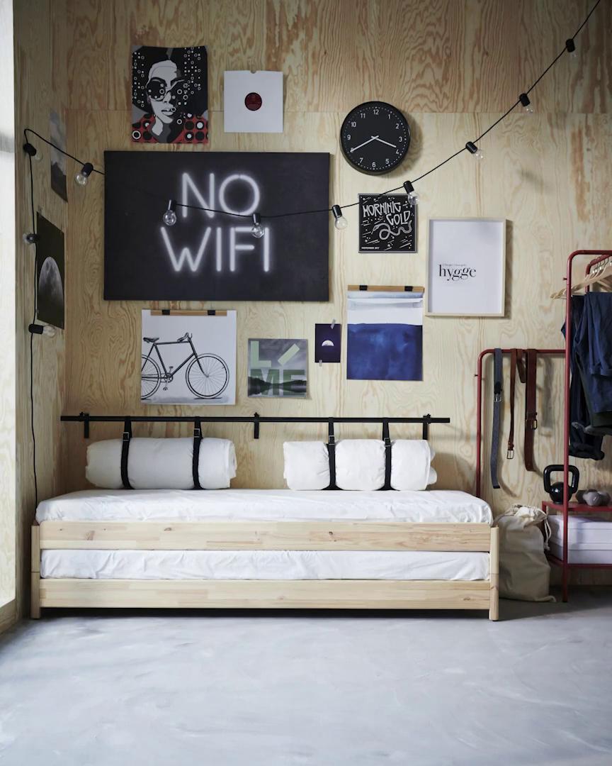 IKEA UTÅKER Letto Impilabile Con 2 Materassi Pino/Åfjäll Rigido 80x200 Cm