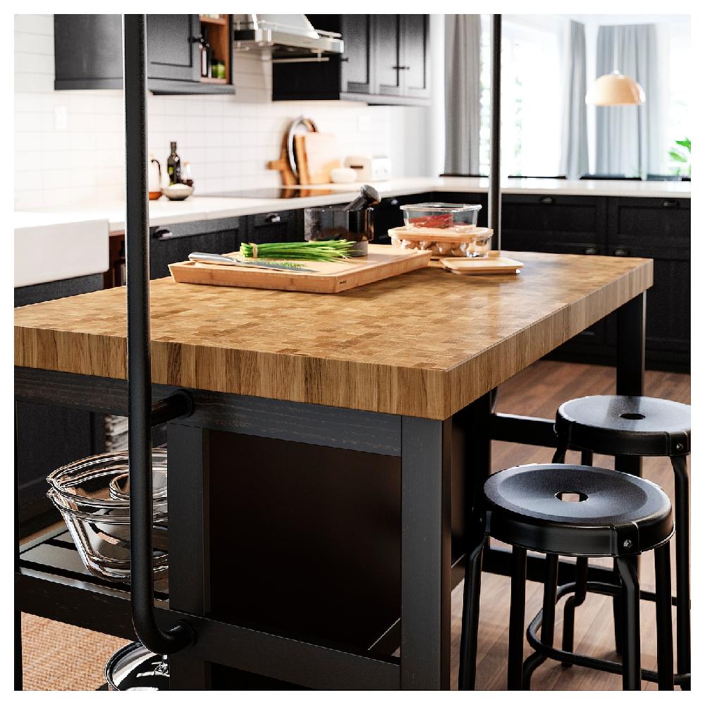 IKEA VADHOLMA Isola Cucina Con Rastrelliera Nero/rovere 126x79x193 Cm