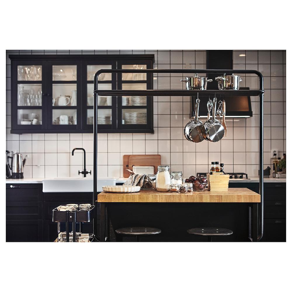 IKEA VADHOLMA Isola Cucina Con Rastrelliera Nero/rovere 126x79x193 Cm