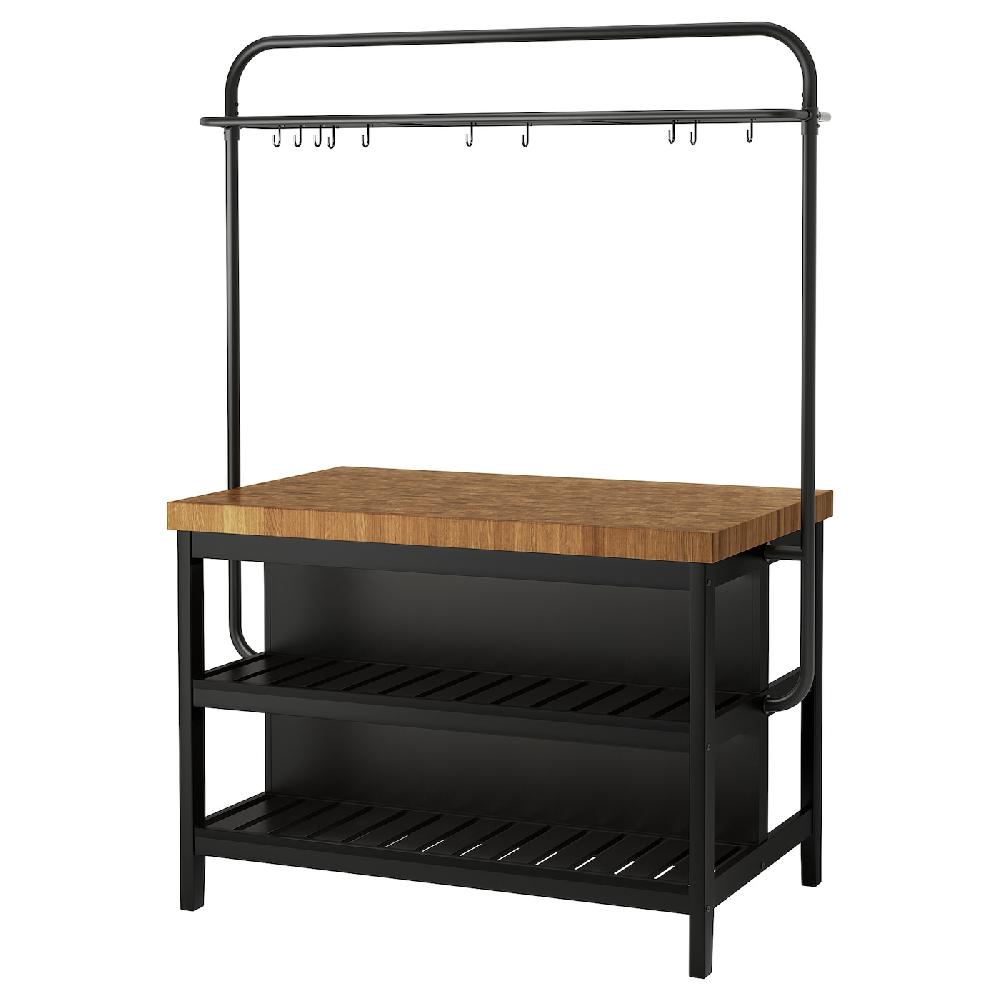 IKEA VADHOLMA Isola cucina con rastrelliera nero/rovere 126x79x193 cm