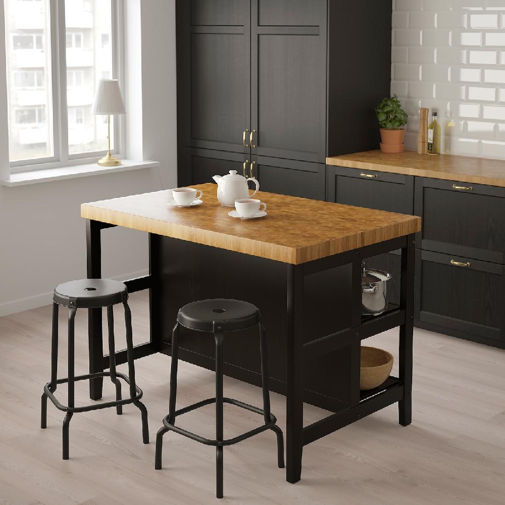 IKEA VADHOLMA Isola Per Cucina Nero/rovere 126x79x90 Cm
