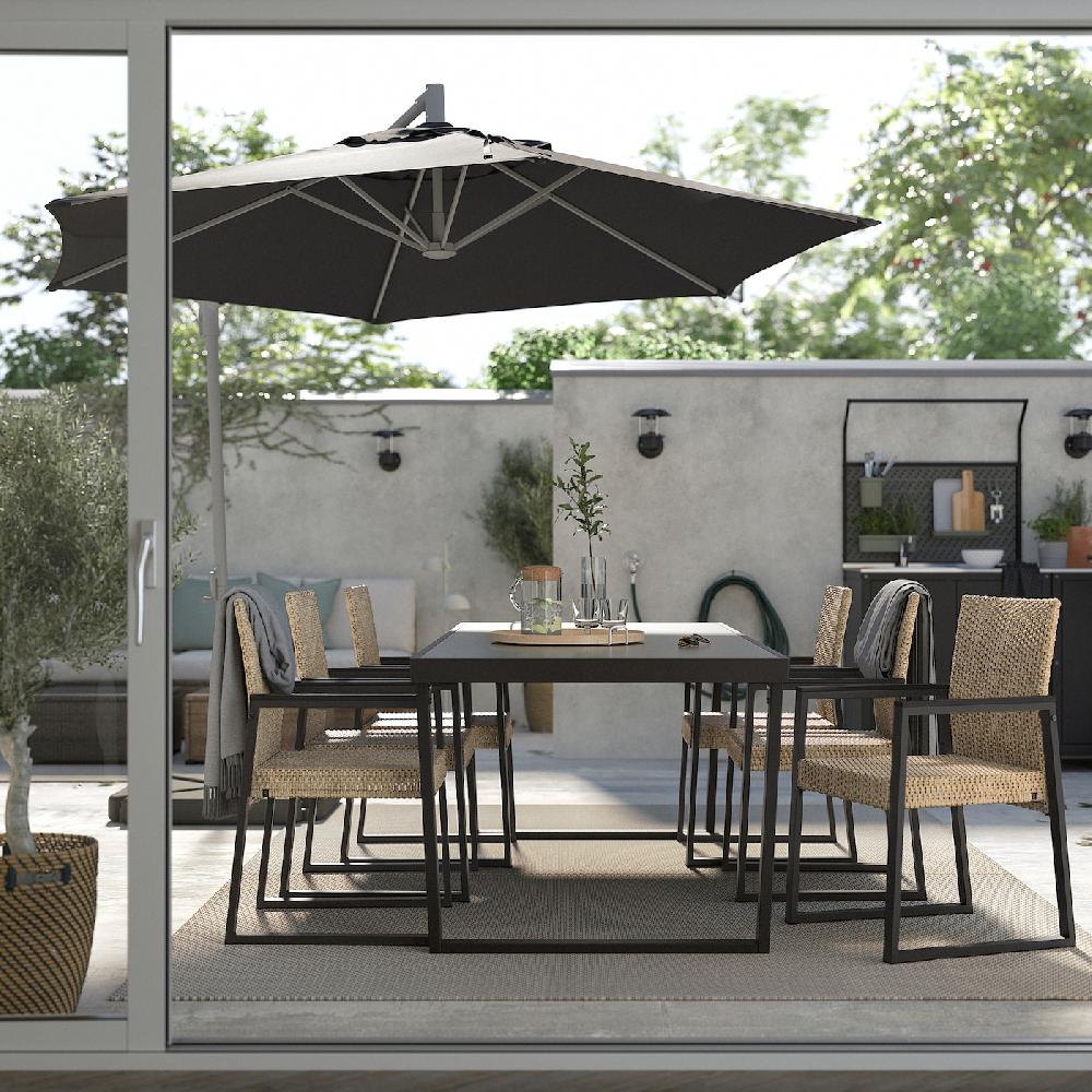 IKEA VÄRMANSÖ Tavolo+6 Sedie Da Giardino Grigio Scuro/marrone 224 Cm