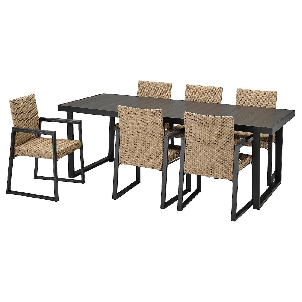 IKEA VÄRMANSÖ Tavolo+6 sedie da giardino grigio scuro/marrone 224 cm