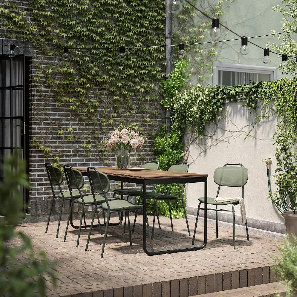 IKEA VÄSMAN / ENSHOLM Tavolo+6 Sedie Da Giardino Allungabile Mordente Marrone Chiaro/verde 135/190x74 Cm