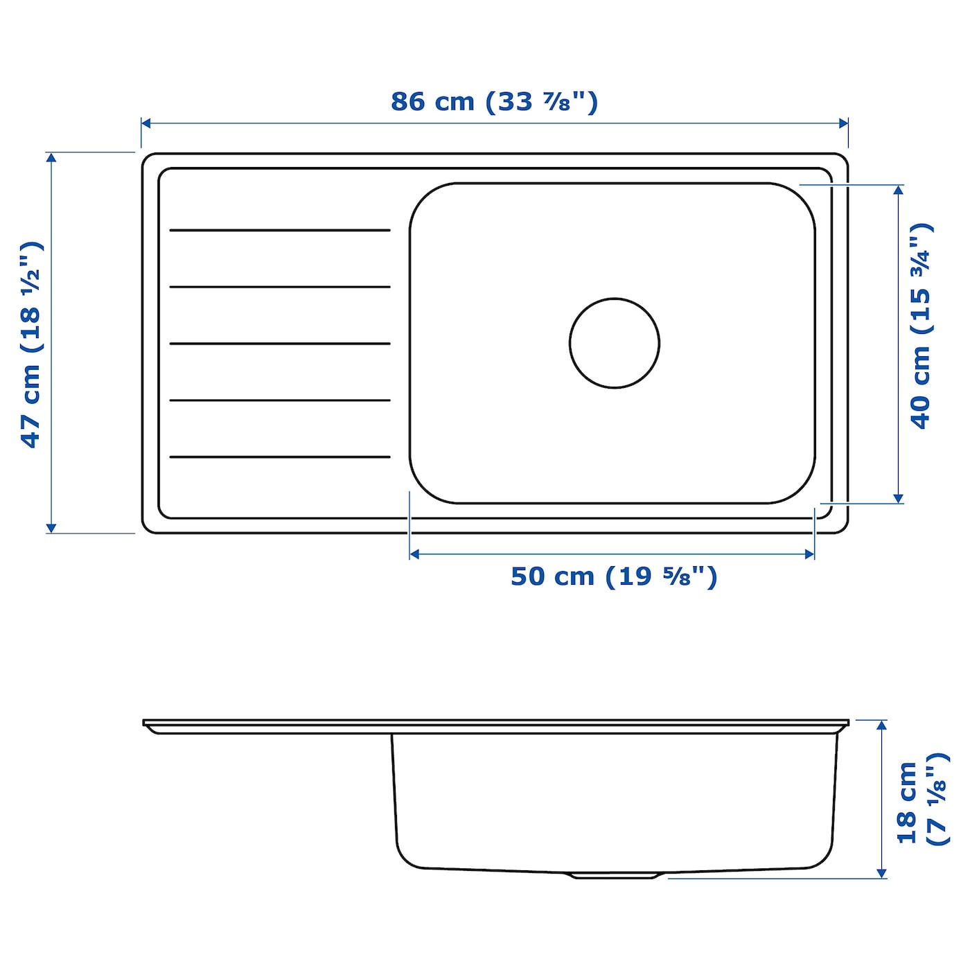 IKEA VATTUDALEN Lavello Incasso 1 Vasca/sgocciolat Inox 86x47 Cm