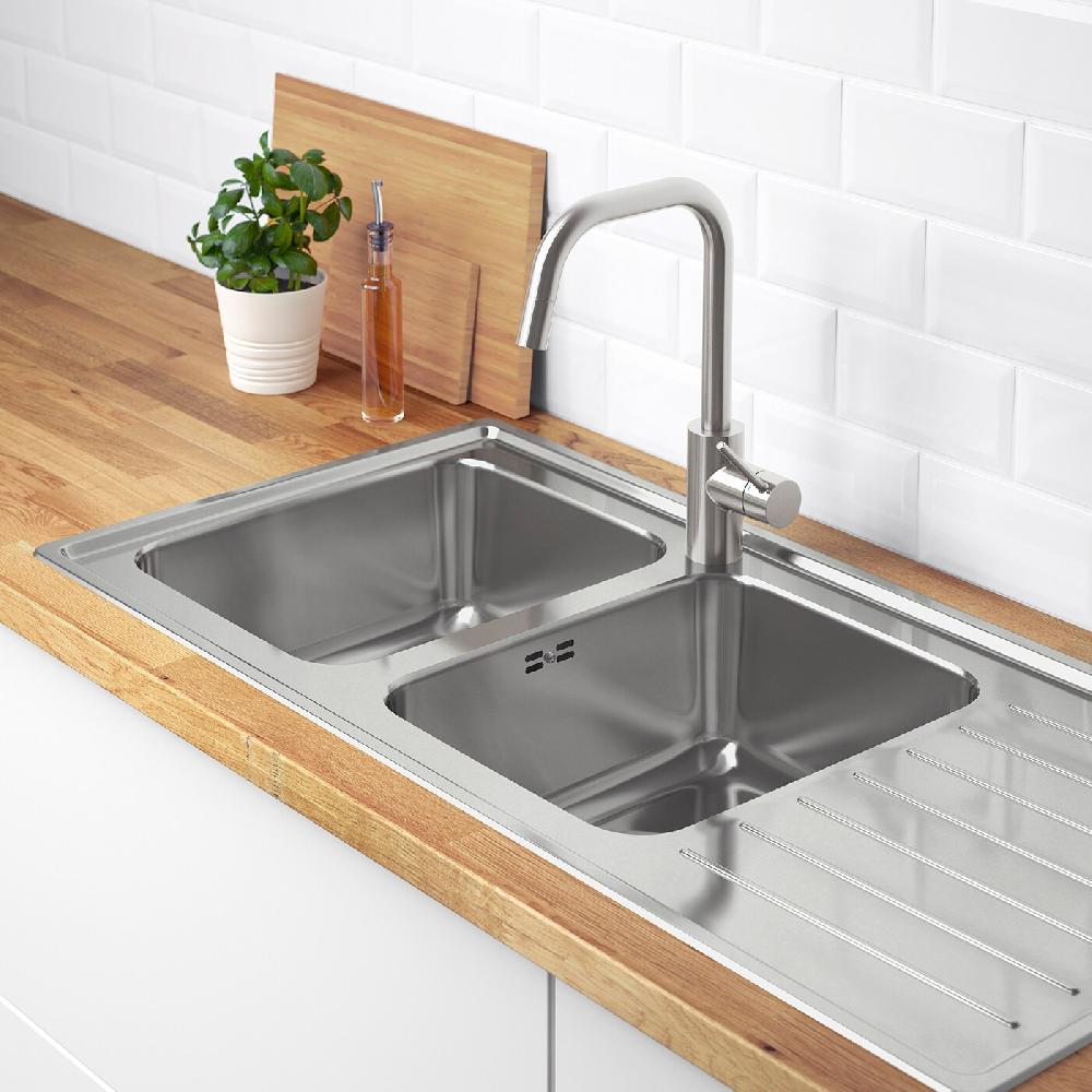 IKEA VATTUDALEN Lavello Incasso 2vasche/sgocciolat. Inox 110x53 Cm