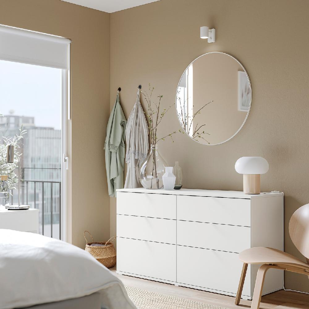 IKEA VIHALS Cassettiera Con 6 Cassetti Bianco/funzione Di Ancoraggio/sbloccaggio 140x47x75 Cm