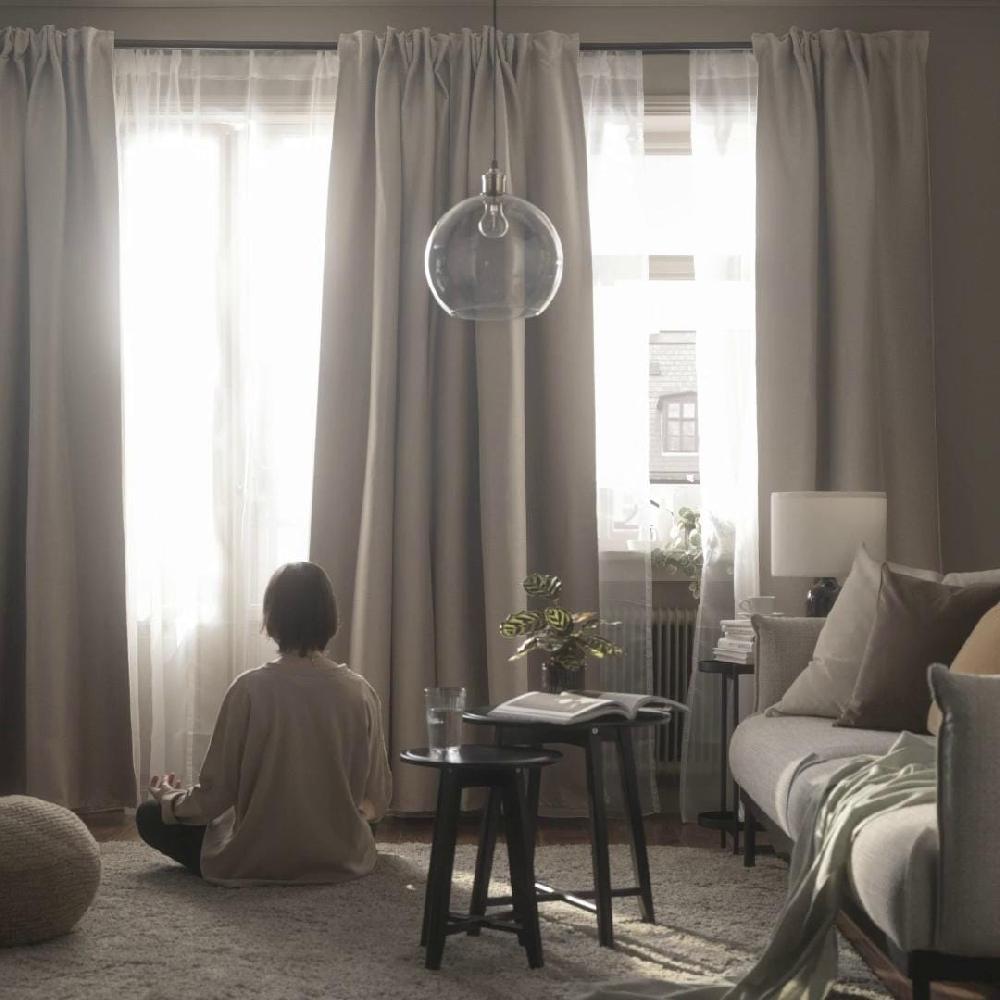 IKEA VILBORG Tenda Semioscurante 2 Teli Con Nastro Arricciatende/beige 145x300 Cm