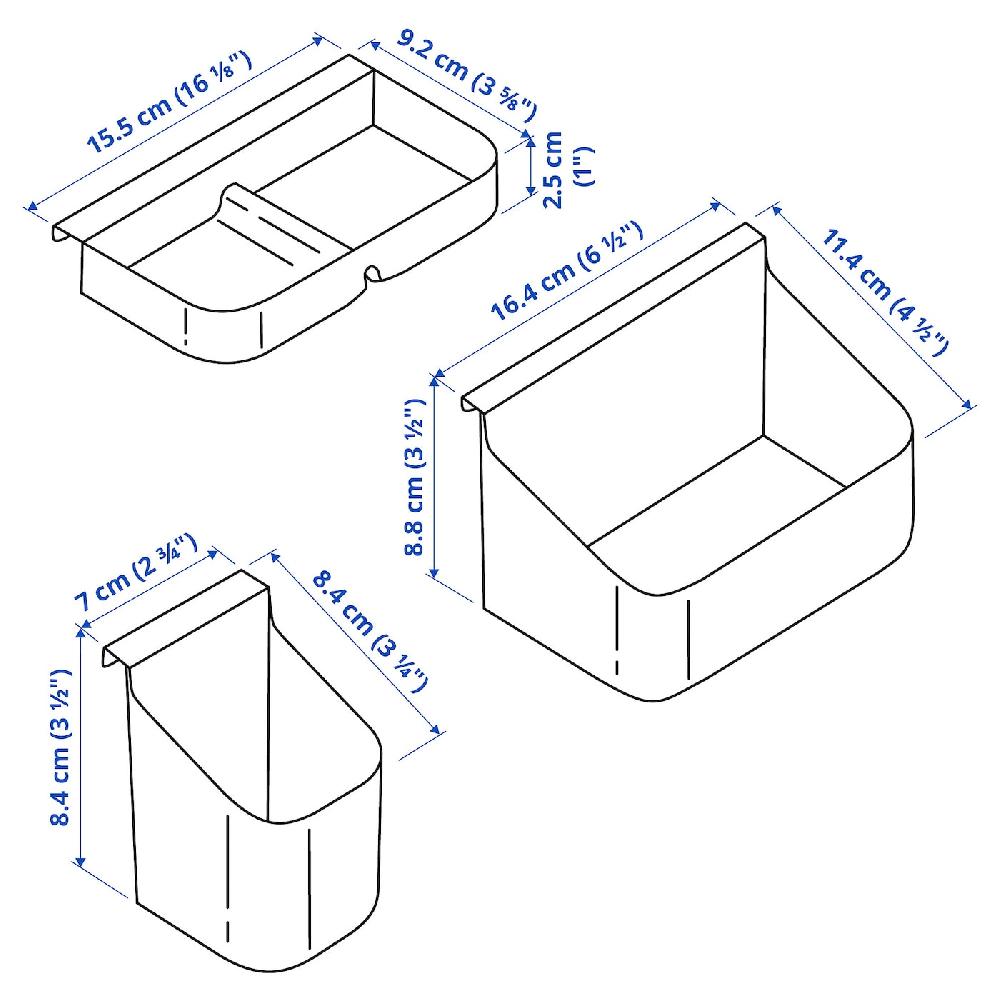 IKEA VISSLAÅN Set Di 3 Portaoggetti Per Cassetto Grigio