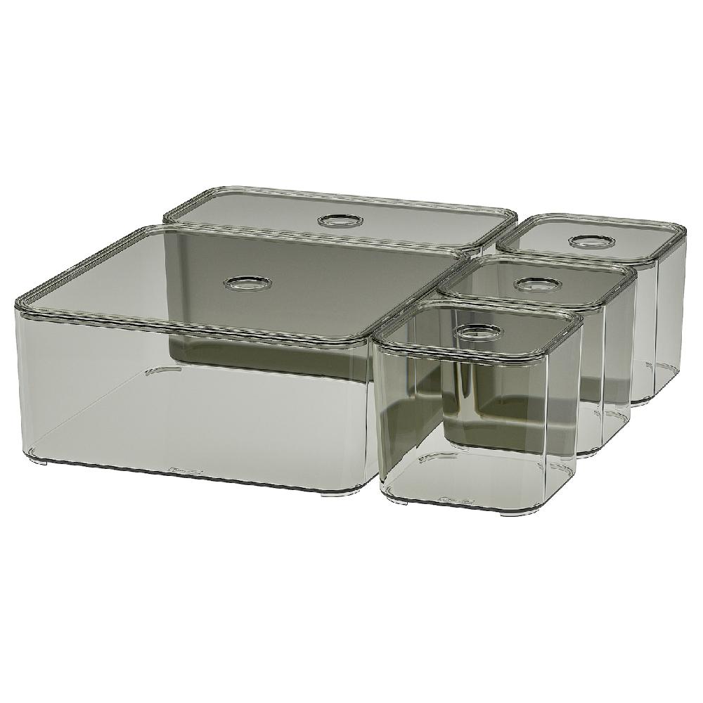 IKEA VISSLAÅN Set Di 5 Scatole Con Coperchio Grigio