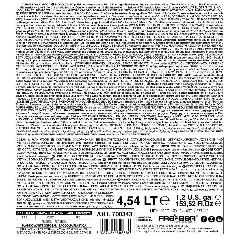 Leroy Merlin Clean&Wax Wood 4 54 L Di Fra-Ber Detergente Lavapavimenti E Cera Parquet E Laminati