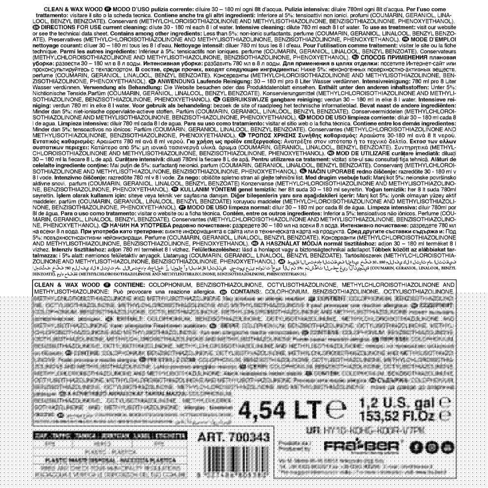 Leroy Merlin Clean&Wax Wood 4 54 L Di Fra-Ber Detergente Lavapavimenti E Cera Parquet E Laminati