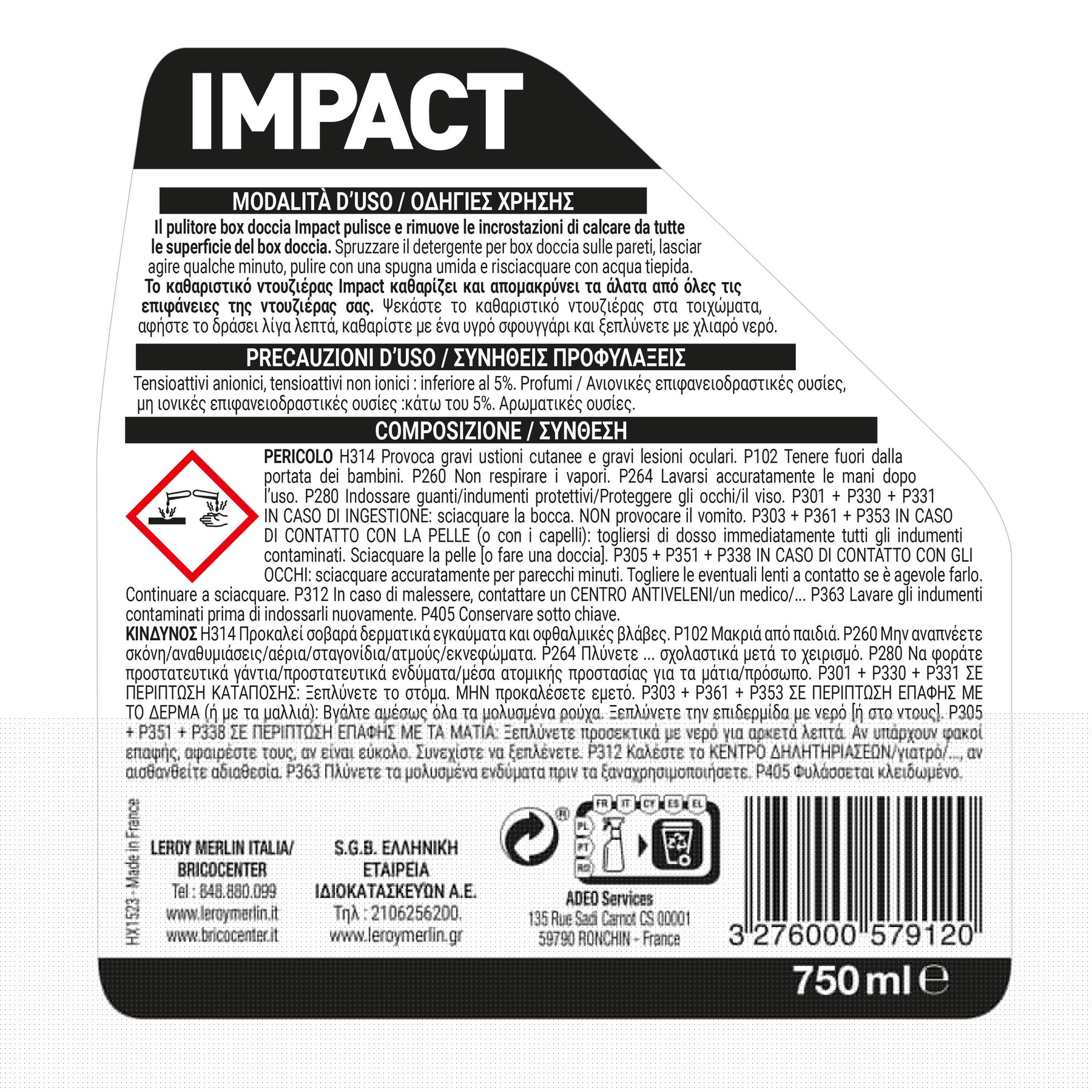 Leroy Merlin Detergente IMPACT Pulitore Box Doccia 0.75 L