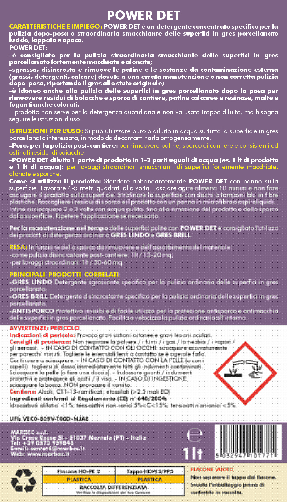 Leroy Merlin Detergente Pavimenti Gres Porcellanato Pulizia Straordinaria Da Aloni POWER DET - 1LT