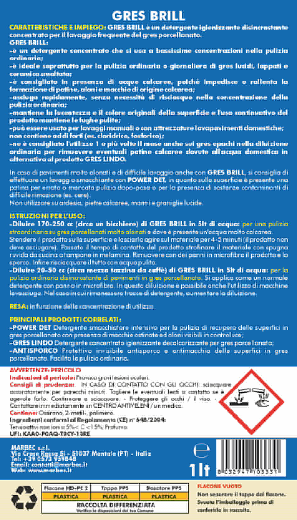 Leroy Merlin Detersivo Pavimenti Per Pulizia Gres Porcellanato Lucido E Ceramica GRES BRILL - 1LT