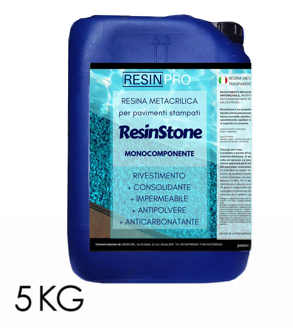 Leroy Merlin ResinStone -Resina Monocomponente Metacrilica per Cemento e Pavimenti Stampati- Rinforza e Protegge - 5 KG