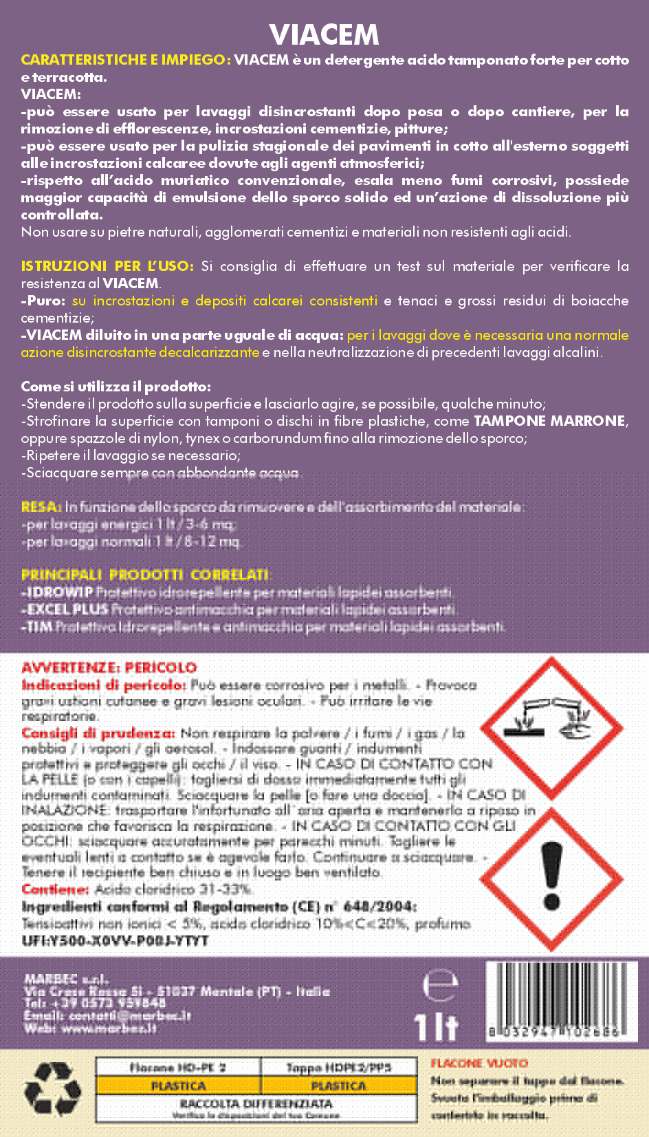 Leroy Merlin VIACEM - Detergente Acido Tamponato Per Cotto - 1LT