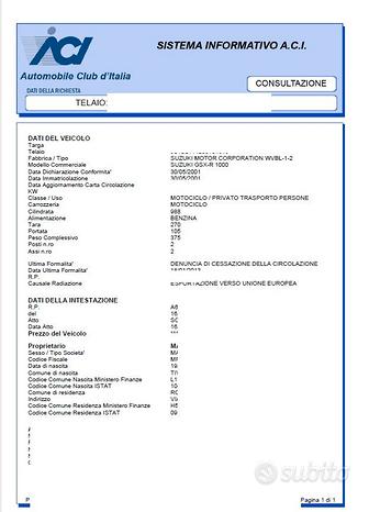 Subito TELAIO RADIATO SUZUKI GSXR 1000 2001 2002