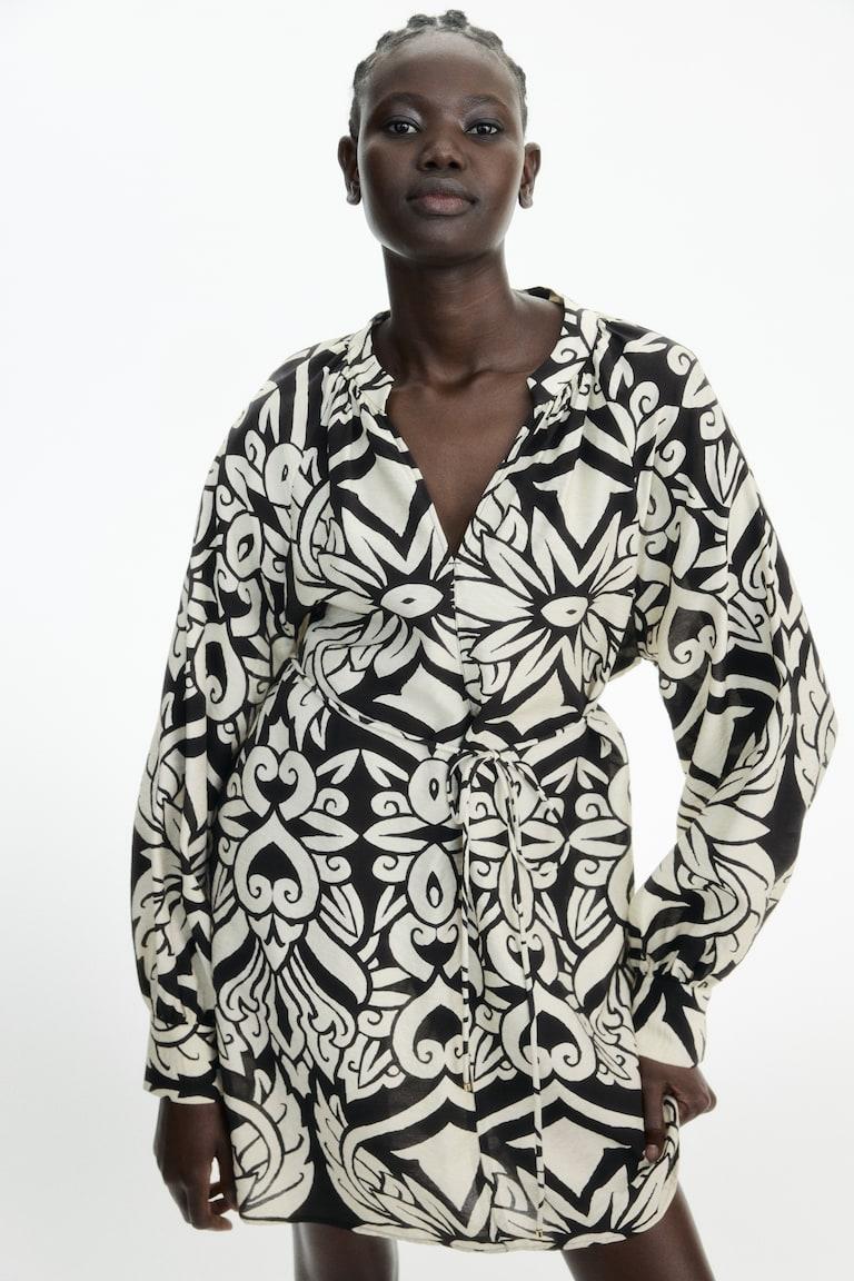 H&M Abito A Tunica Da Annodare - Albicocca Chiaro/floreale - DONNA