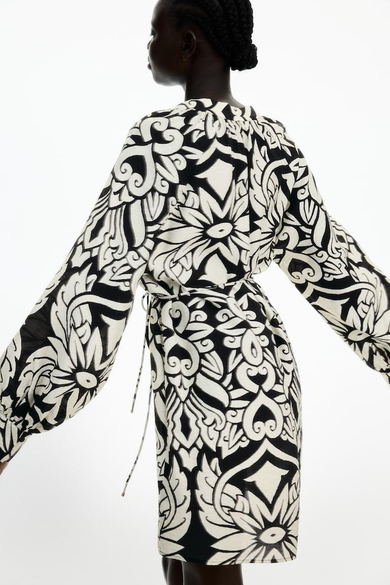 H&M Abito A Tunica Da Annodare - Bianco/motivi Cashmere - DONNA