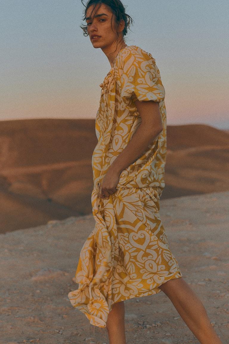 H&M Abito Con Coulisse Decorativa - Giallo/fantasia - DONNA