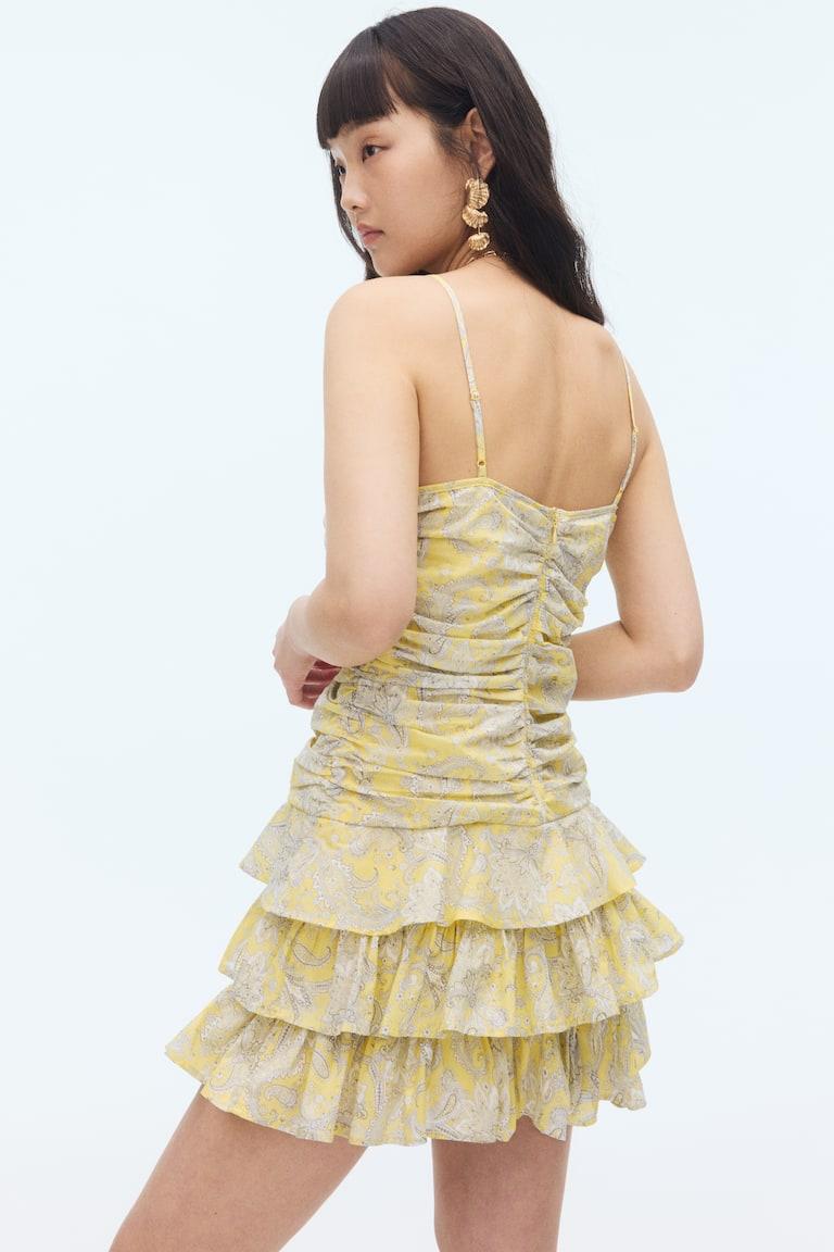 H&M Abito Con Spalline Sottili E Gonna A Balze - Giallo Chiaro/motivi Cashmere - DONNA