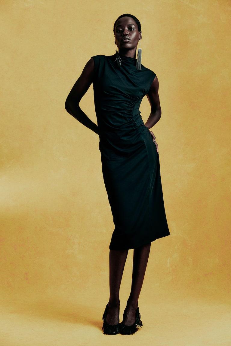 H&M Abito Drappeggiato Con Collo A Lupetto - Marrone Scuro - DONNA