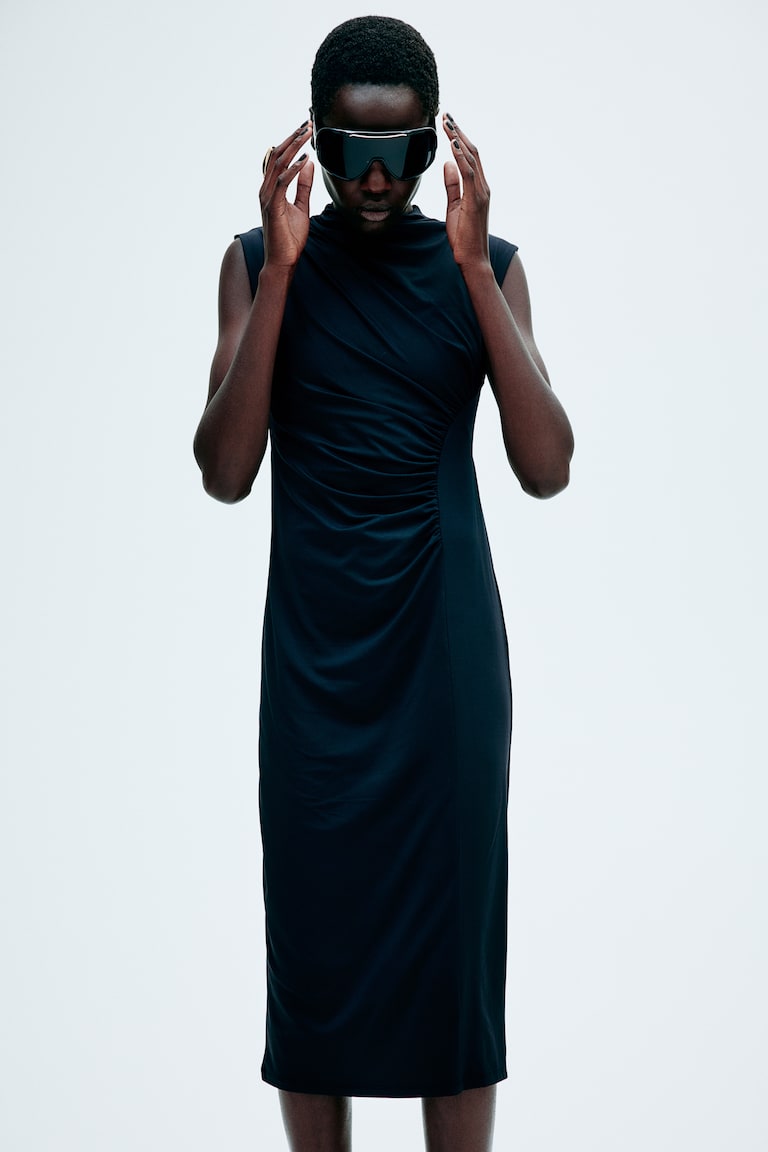 H&M Abito Drappeggiato Con Collo A Lupetto - Nero/fantasia - DONNA