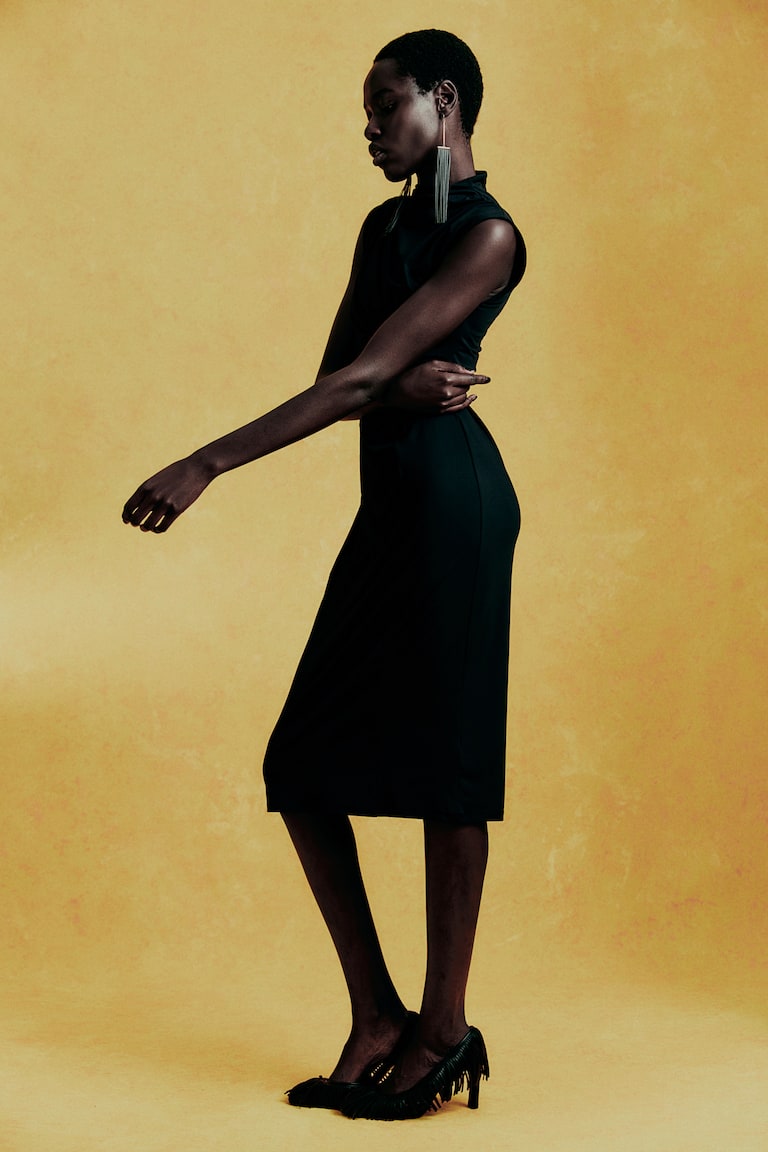 H&M Abito drappeggiato con collo a lupetto - Nero/fantasia - DONNA