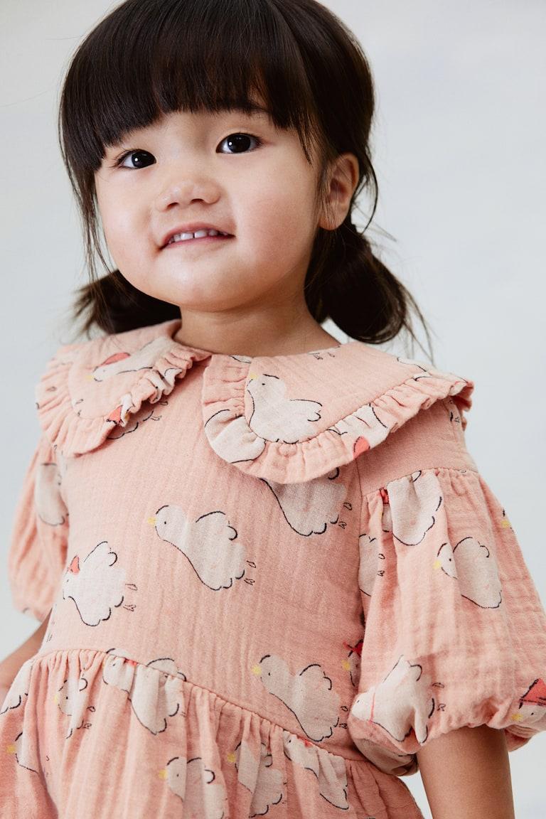 H&M Abito In Cotone Con Maniche A Sbuffo - Verde Kaki Chiaro - BAMBINO