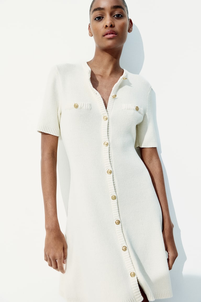 H&M Abito in maglia a coste con bottoni davanti - Blu - DONNA