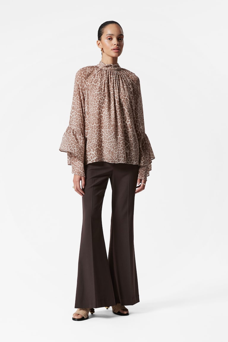 H&M Blusa Con Balze E Colletto Alla Coreana - Stampa Con Motivo Leopardato - DONNA