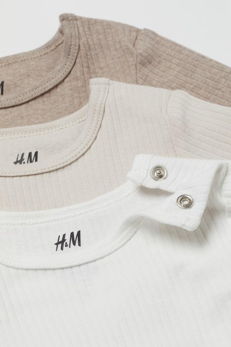 H&M Body A Costine 3 Pz - Greige/beige Chiaro - BAMBINO