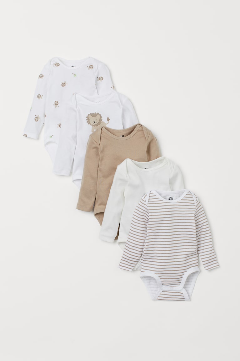 H&M Body a maniche lunghe 5 pezzi - Beige/Best friends - BAMBINO