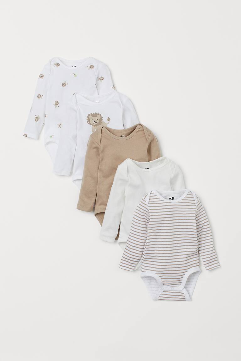 H&M Body a maniche lunghe 5 pezzi - Beige/leopardo - BAMBINO