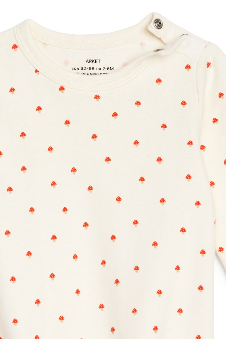 H&M Body A Maniche Lunghe - Off White/Mushrooms - BAMBINO